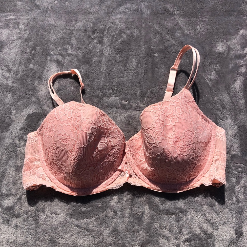 Ambrielle Bra Size 42D Underwire Lace Overlay Pink Lightly Padded
